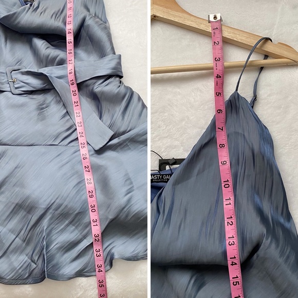 NWT Nasty Gal Belted Shimmery Mini Dress with a Frill Hem - Picture 4 of 13